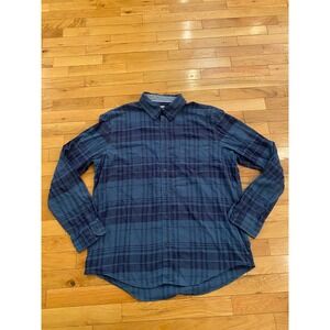 Lands' End Mens XL Blue Plaid Button Down Long Sleeve‎ Shirt Casual